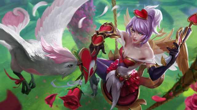 리그 오브 레전드에서 Heartseeker Quinn Skin을 보여주는 그림.